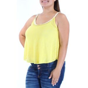 HEARTS AND HIPS Womens Yellow Lace Spaghetti Strap Scoop Neck Top Size: L